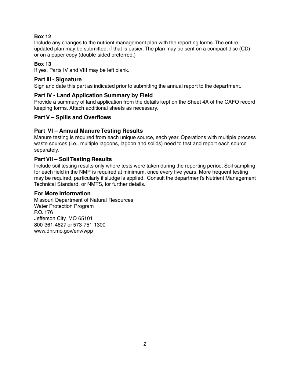 Instructions for Form MO780-1953 Concentrated Animal Feeding Operation Annual Report - Missouri, Page 2