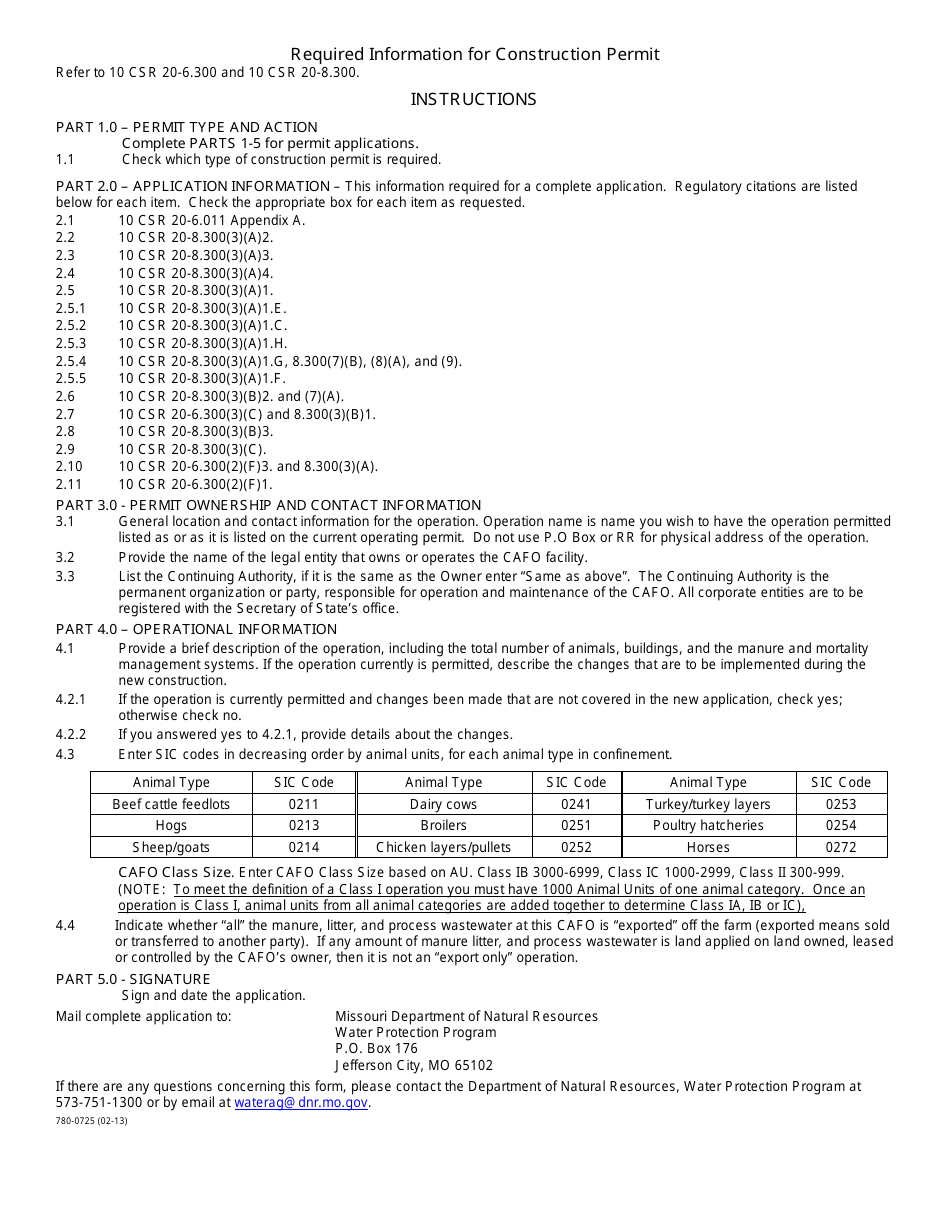 Form MO780-0725 (F) Application for Approval or Permit for Concentrated Animal Feeding Operation (Cafo) - Missouri, Page 2