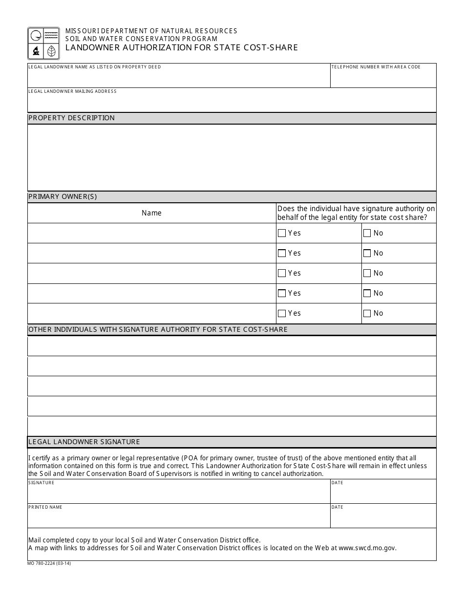 Form MO780-2224 Landowner Authorization for State Cost-Share - Missouri, Page 1