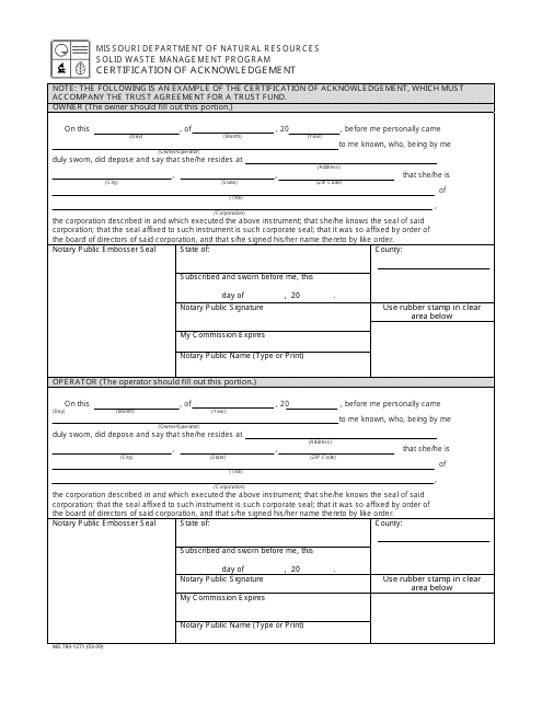 Form MO780-1721 Certificate of Acknowledgement - Missouri