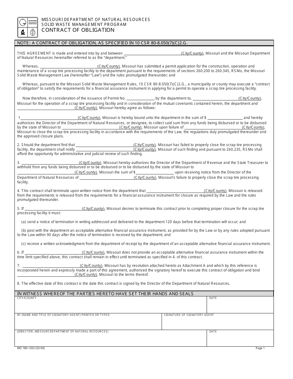 Form MO780-1263 Contract of Obligation - Missouri, Page 1