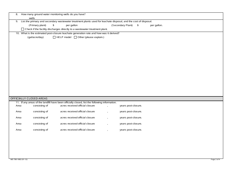 Form MO780-1882 Closure and Post-closure Cost Worksheet - Missouri, Page 2