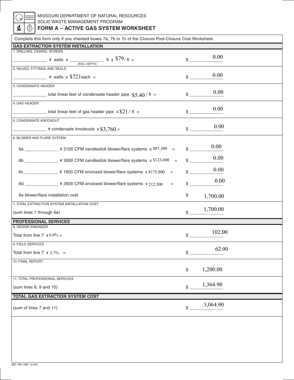 Form MO780-1881 (A) Active Gas System Worksheet - Missouri, Page 1