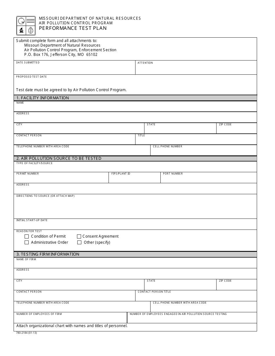 Form MO780-2184 Performance Test Plan - Missouri, Page 1