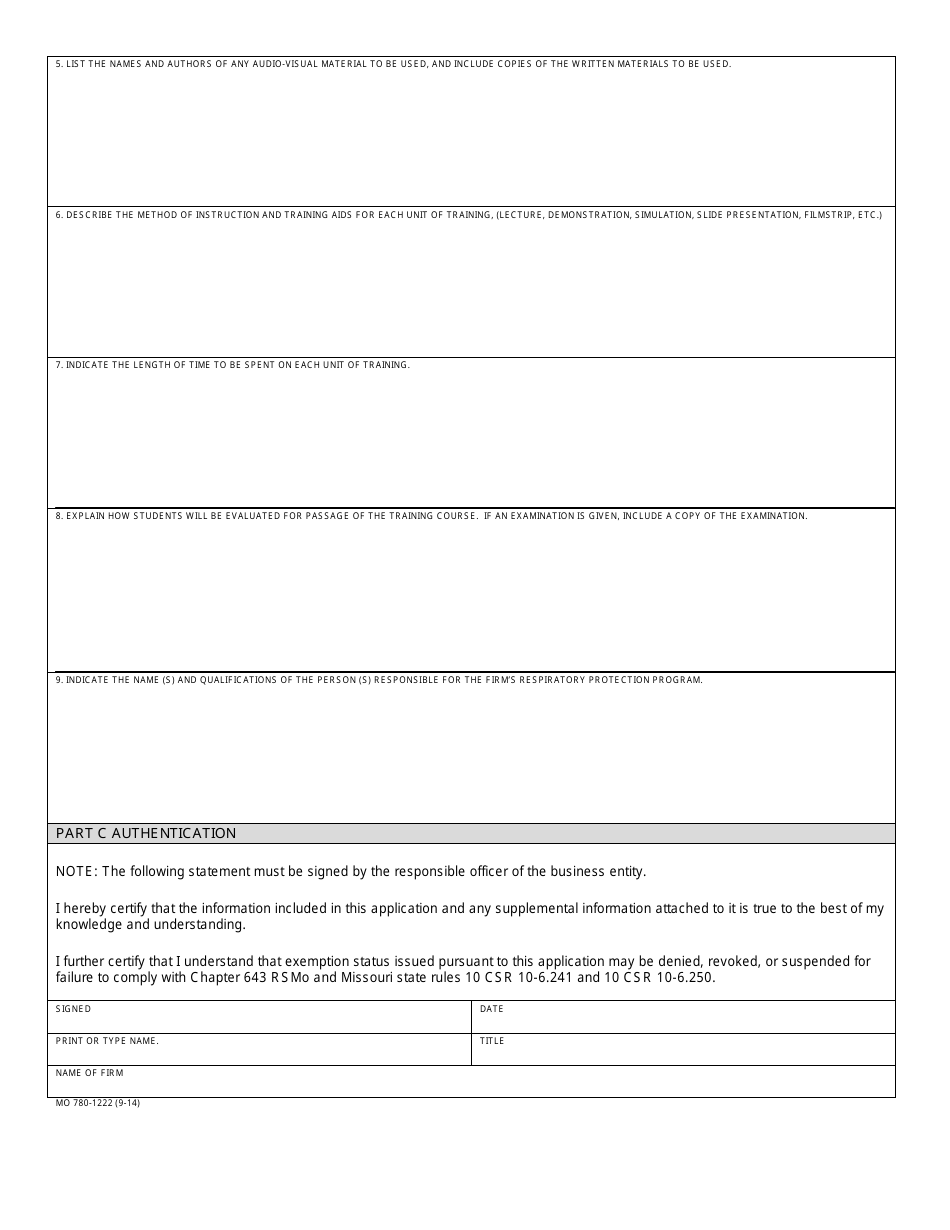 Form MO780-1222 Asbestos Business Exemption Application - Missouri, Page 3