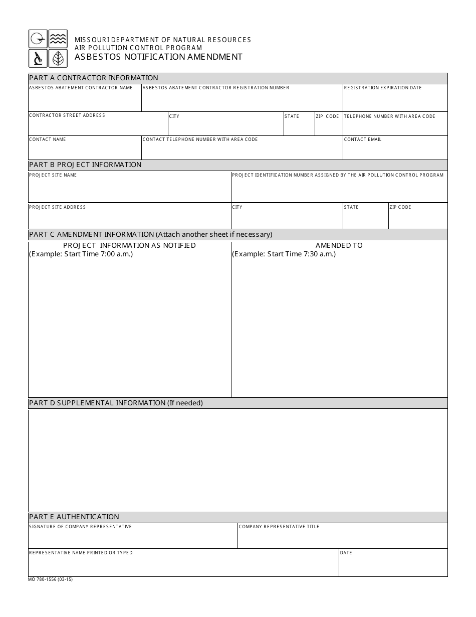 Form MO780-1556 Asbestos Notification Amendment - Missouri, Page 1