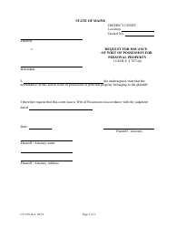 Document preview: Form CV-188 Request for Issuance of Writ of Possession for Personal Property - Maine