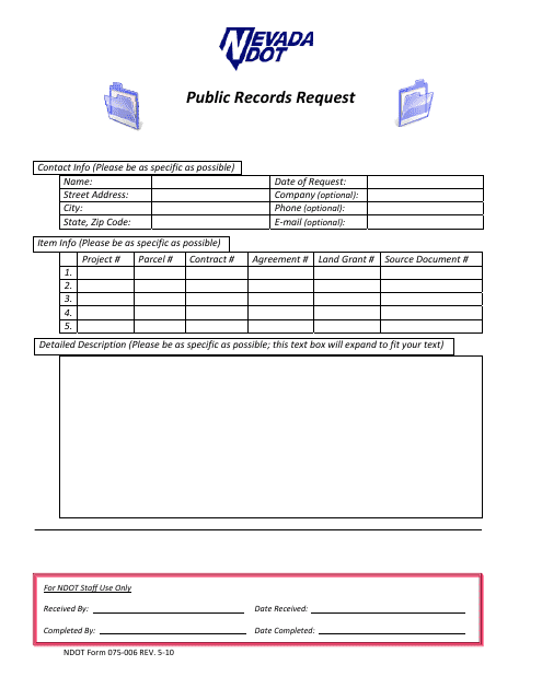 NDOT Form 075-006 Public Records Request - Nevada