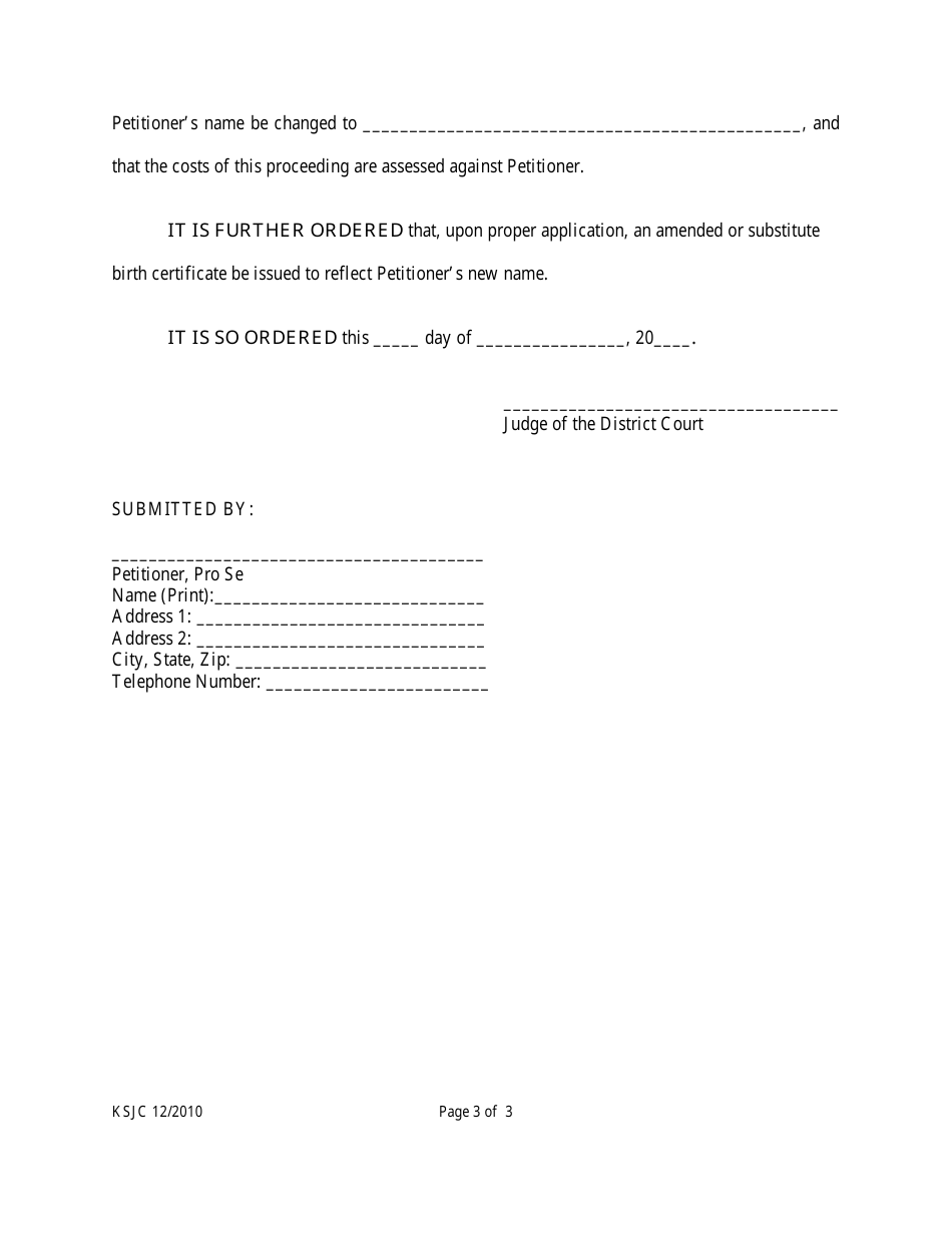 Kansas order changing name fill out sign online and download pdf