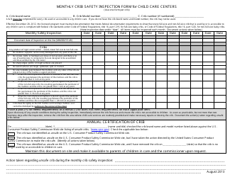 Document preview: Monthly Crib Safety Inspection Form for Child Care Centers - Minnesota