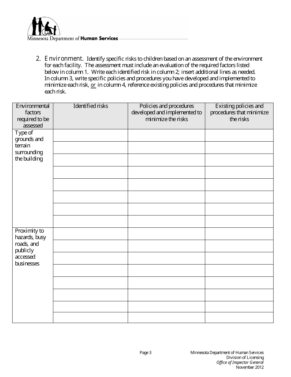 Child Care Center Risk Reduction Plan - Minnesota, Page 3