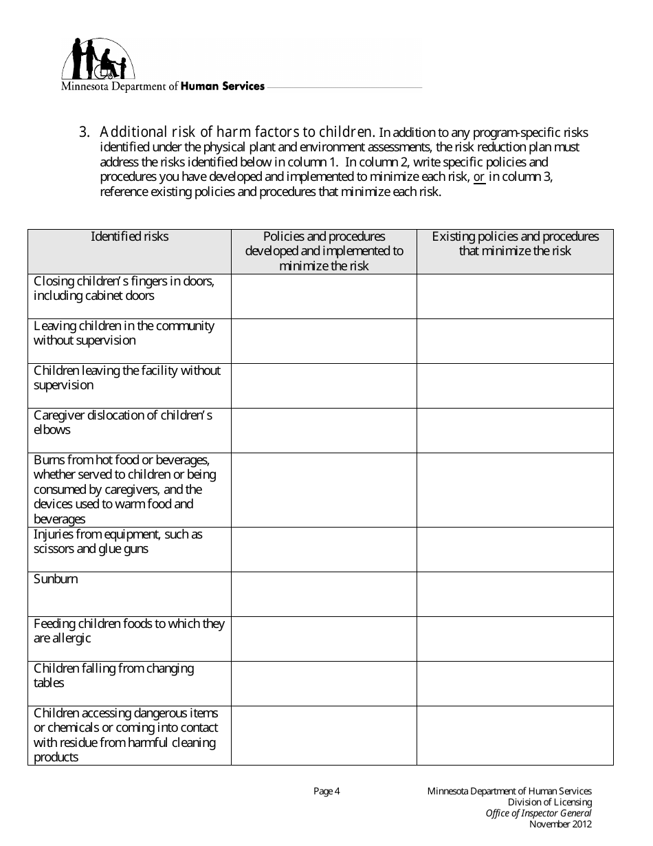 Child Care Center Risk Reduction Plan - Minnesota, Page 4