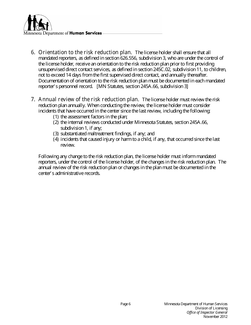 Child Care Center Risk Reduction Plan - Minnesota, Page 6