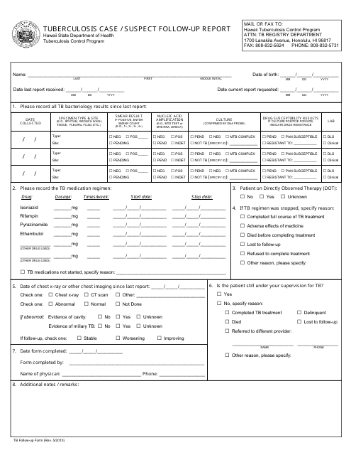 Tuberculosis Case / Suspect Follow-Up Report - Hawaii