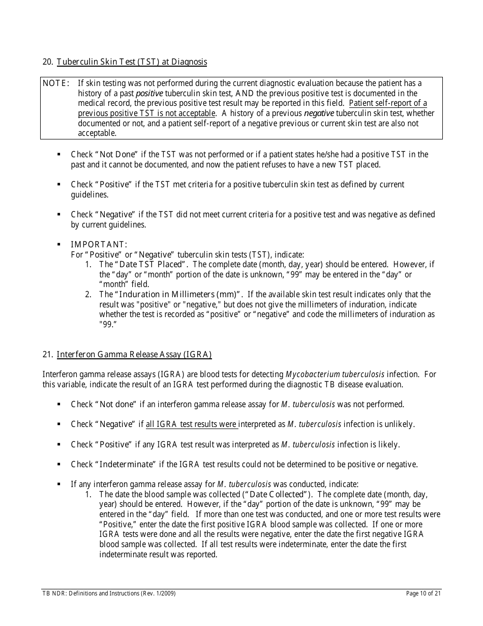 Instructions for Form TB NDR Notifiable Disease Report for Tuberculosis - Hawaii, Page 10