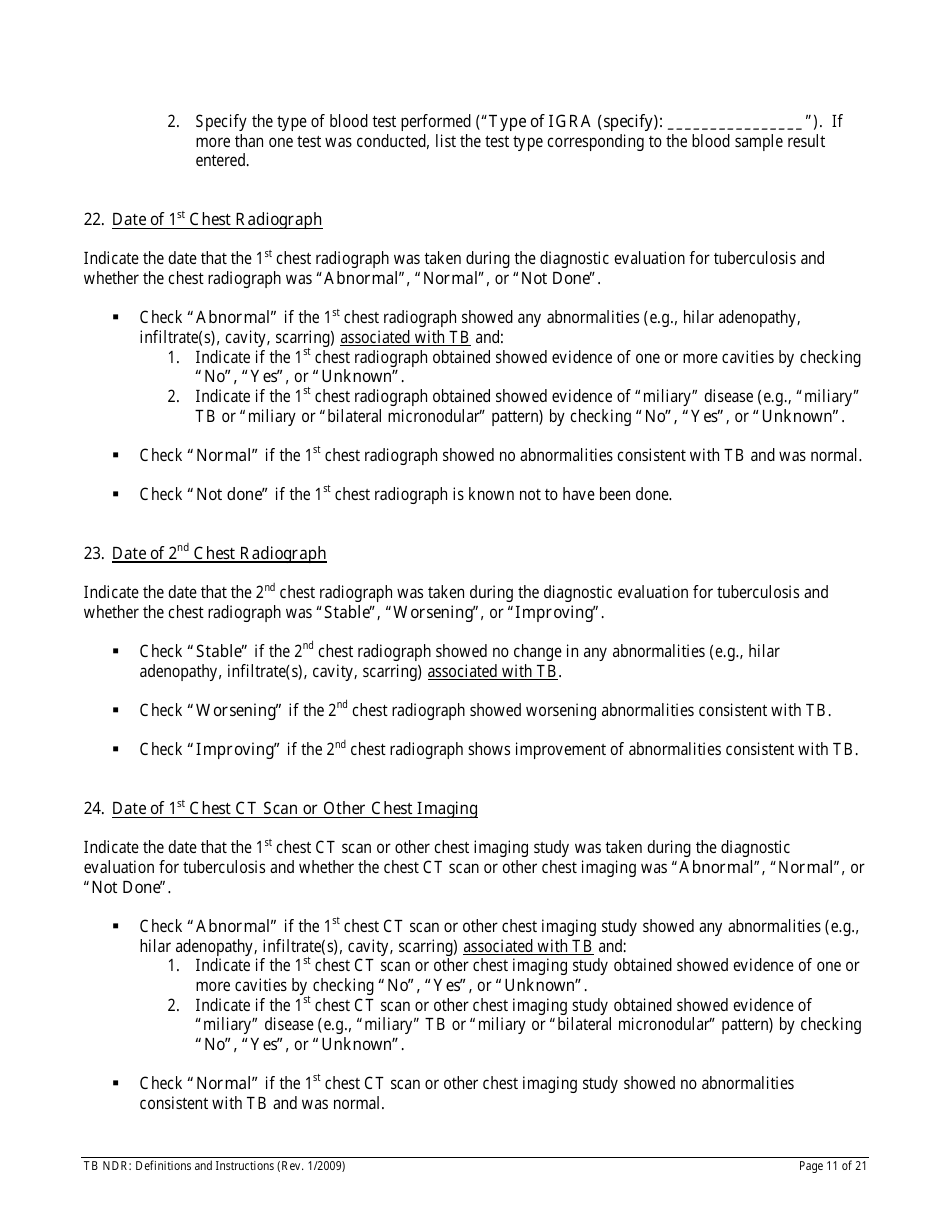 Instructions for Form TB NDR Notifiable Disease Report for Tuberculosis - Hawaii, Page 11