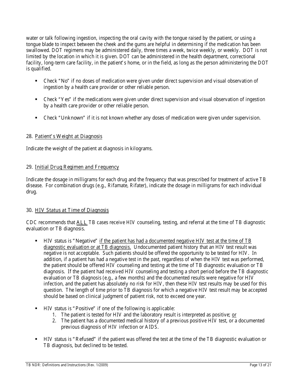 Instructions for Form TB NDR Notifiable Disease Report for Tuberculosis - Hawaii, Page 13
