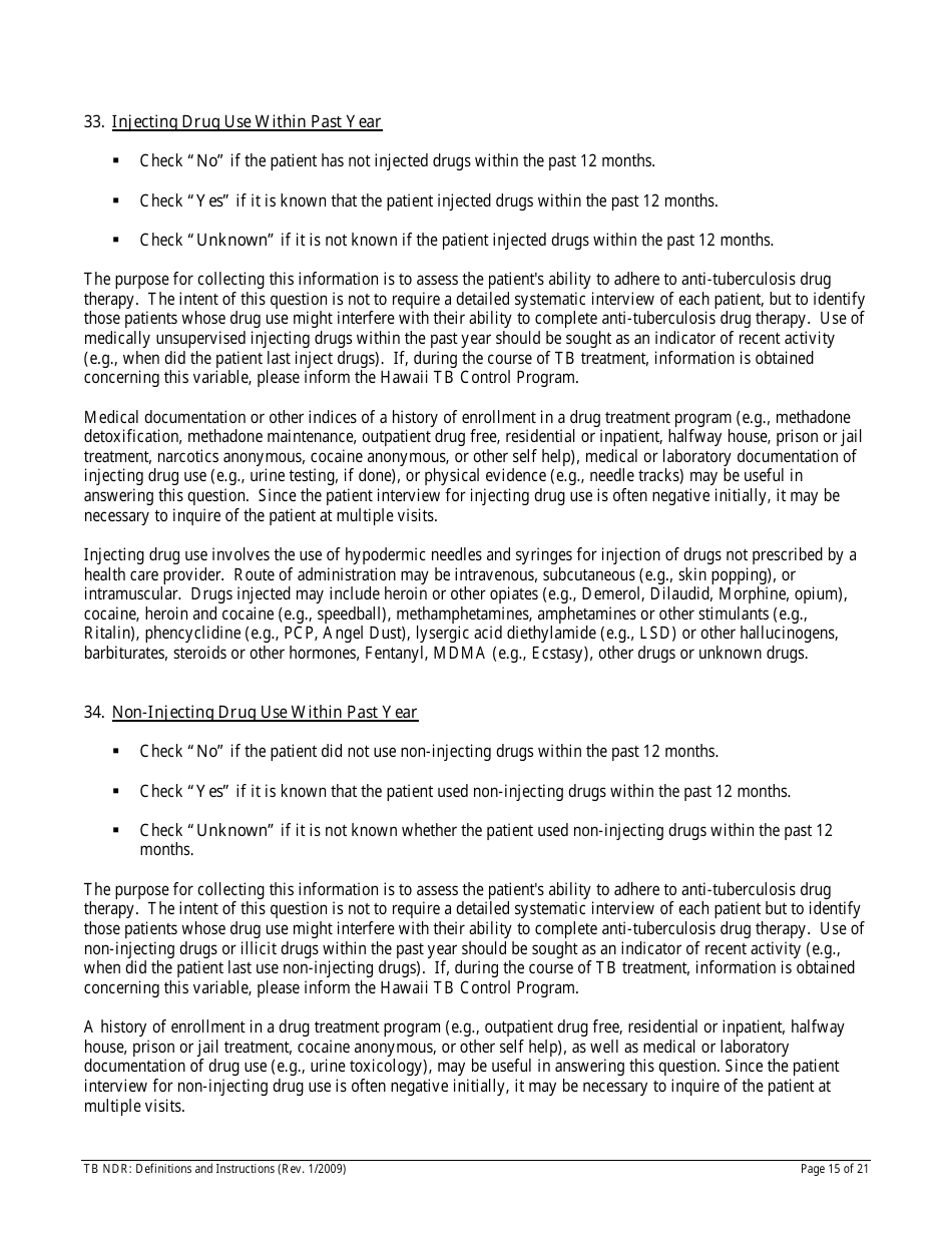 Instructions for Form TB NDR Notifiable Disease Report for Tuberculosis - Hawaii, Page 15