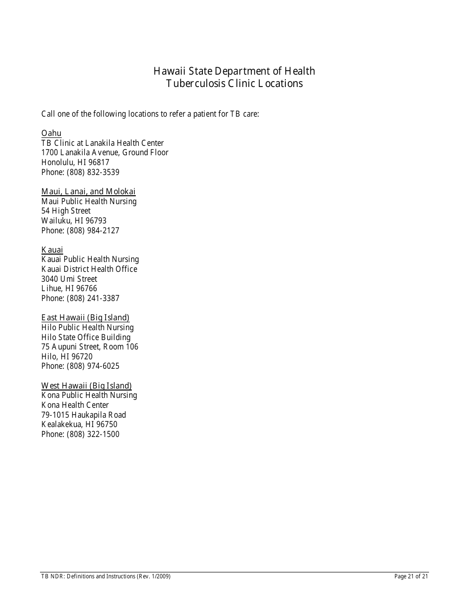 Instructions for Form TB NDR Notifiable Disease Report for Tuberculosis - Hawaii, Page 21