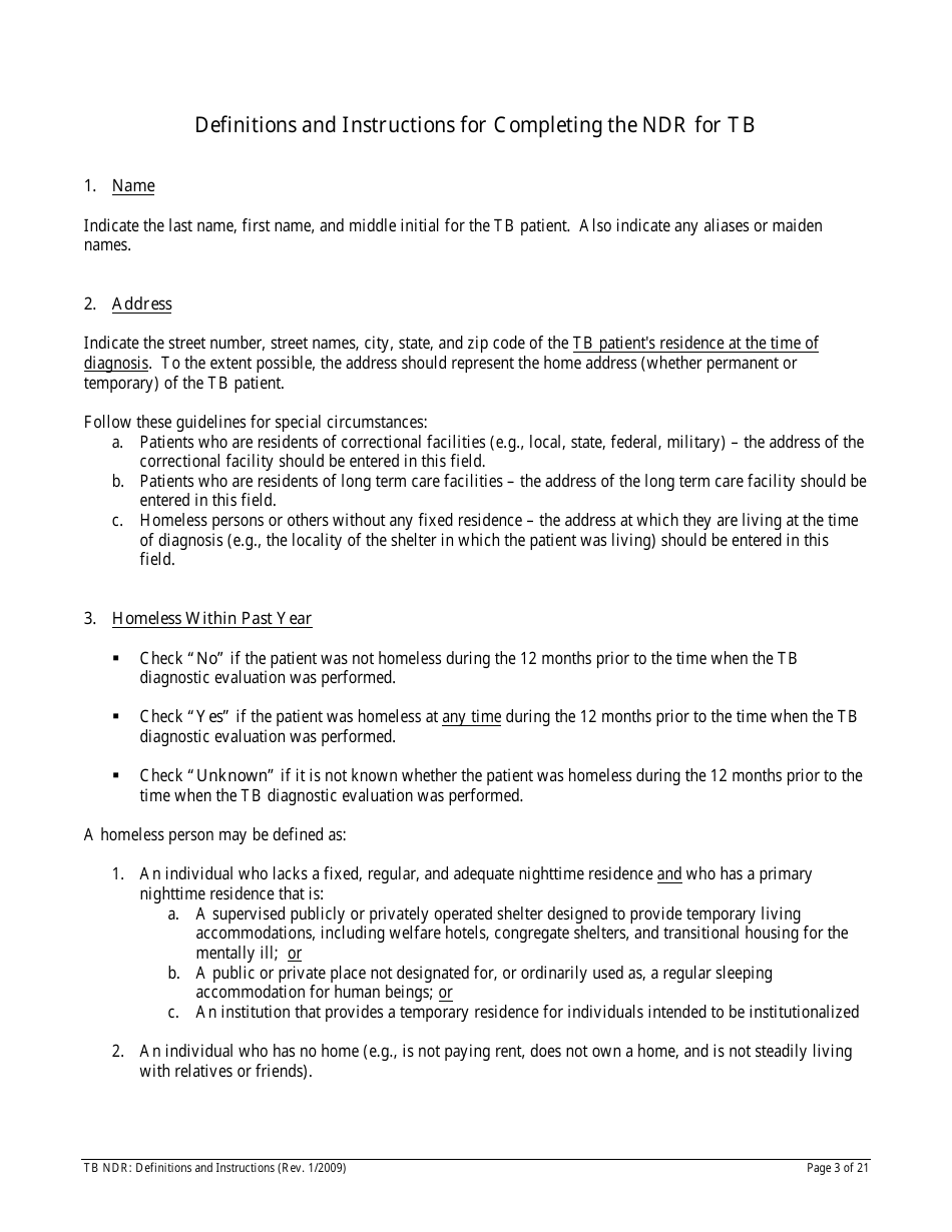 Instructions for Form TB NDR Notifiable Disease Report for Tuberculosis - Hawaii, Page 3