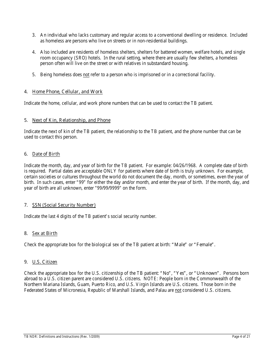Instructions for Form TB NDR Notifiable Disease Report for Tuberculosis - Hawaii, Page 4