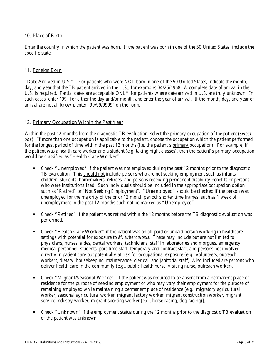 Instructions for Form TB NDR Notifiable Disease Report for Tuberculosis - Hawaii, Page 5