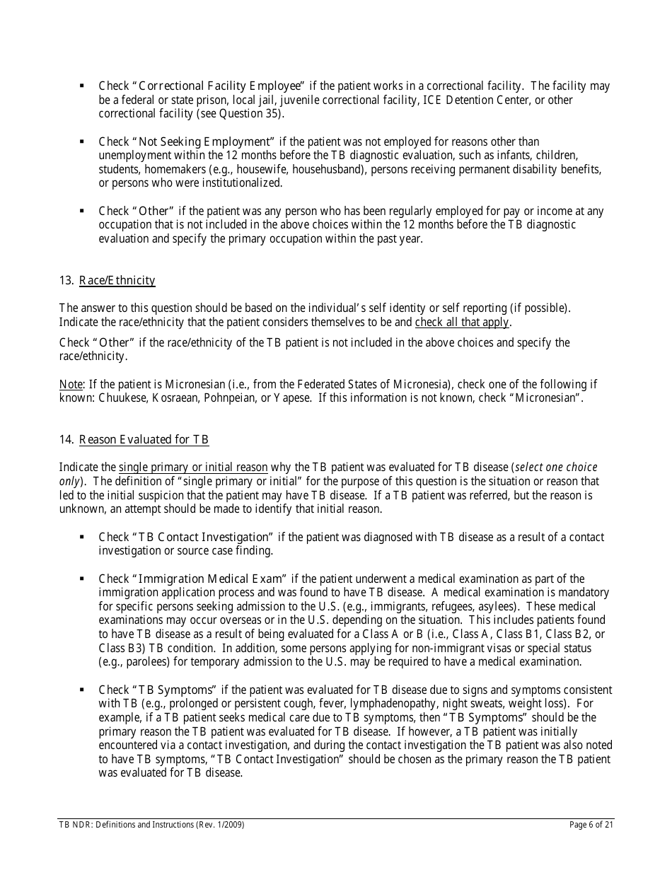 Instructions for Form TB NDR Notifiable Disease Report for Tuberculosis - Hawaii, Page 6