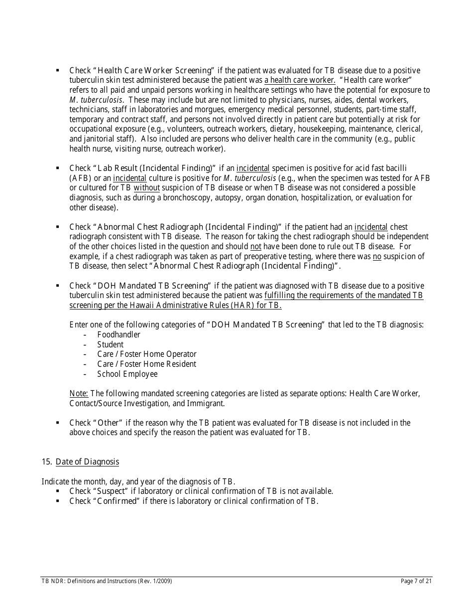 Instructions for Form TB NDR Notifiable Disease Report for Tuberculosis - Hawaii, Page 7