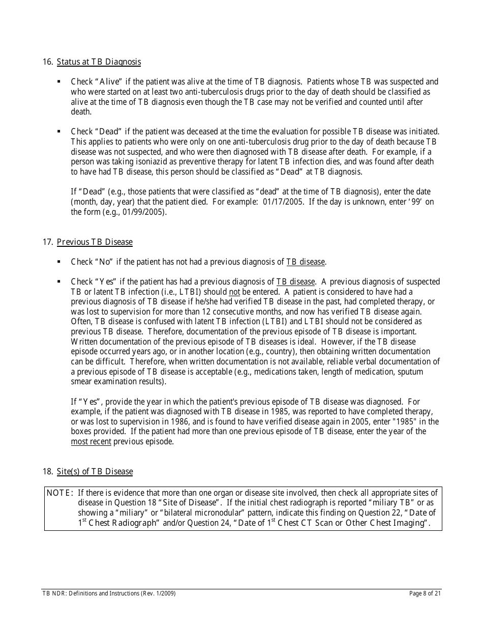 Instructions for Form TB NDR Notifiable Disease Report for Tuberculosis - Hawaii, Page 8
