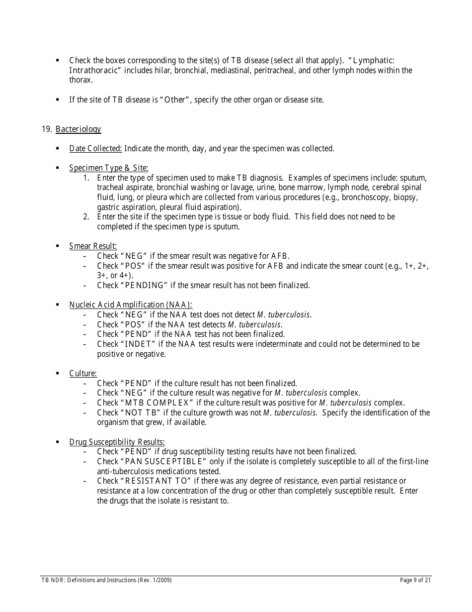 Instructions for Form TB NDR Notifiable Disease Report for Tuberculosis - Hawaii, Page 9