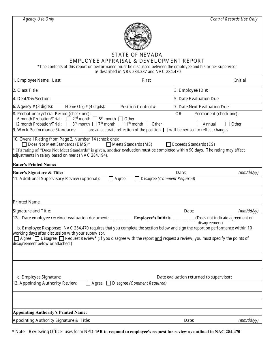 Form NPD15 Fill Out, Sign Online and Download Printable PDF, Nevada
