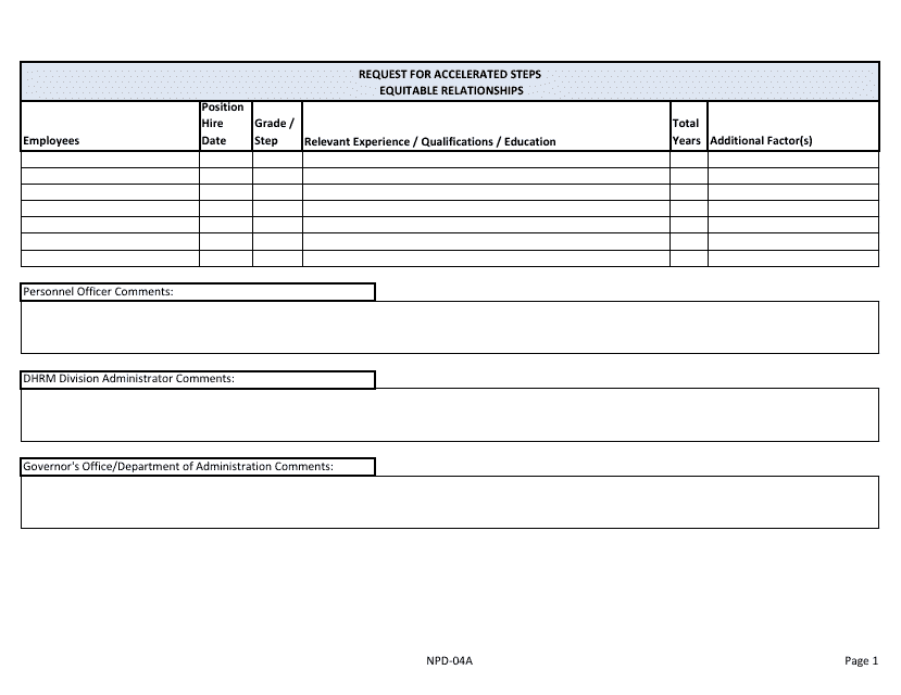 Form NPD-04A Request for Accelerated Steps - Equitable Relationships - Nevada