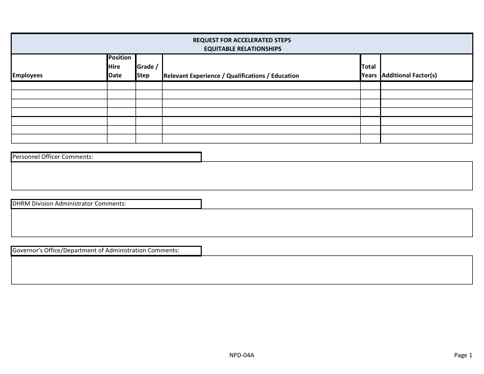 Form NPD-04A Request for Accelerated Steps - Equitable Relationships - Nevada, Page 1