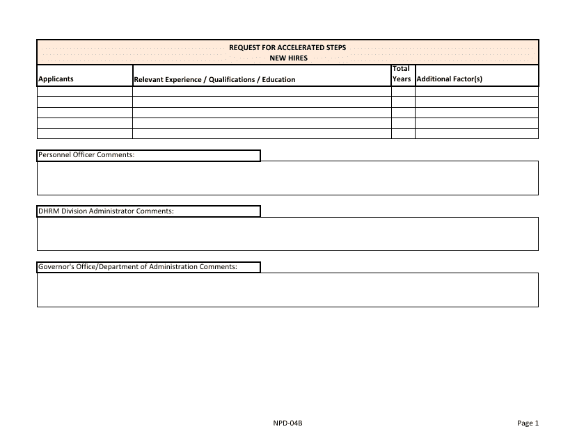 Form NPD-04B Request for Accelerated Steps - New Hires - Nevada