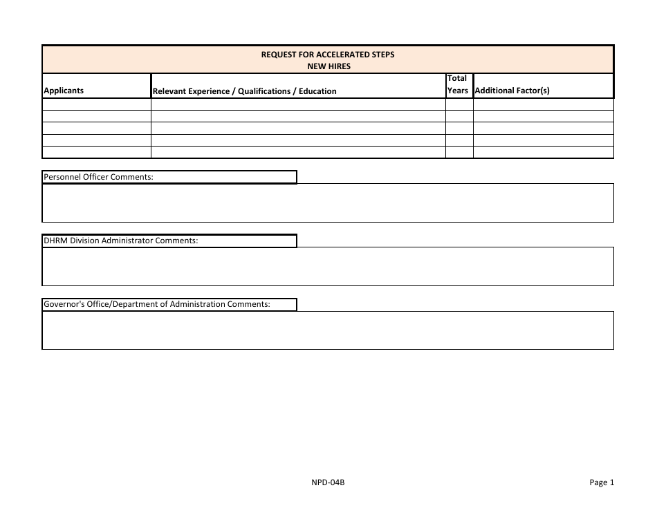 Form NPD-04B Request for Accelerated Steps - New Hires - Nevada, Page 1