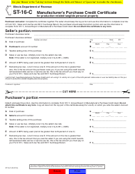 Document preview: Form ST-16-C Manufacturer's Purchase Credit Certificate for Production-Related Tangible Personal Property - Illinois