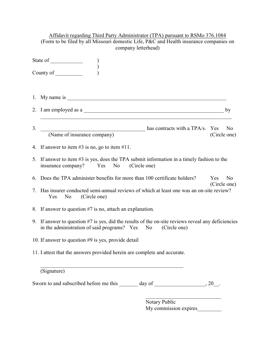 Missouri Third Party Administrator Affidavit - Fill Out, Sign Online ...