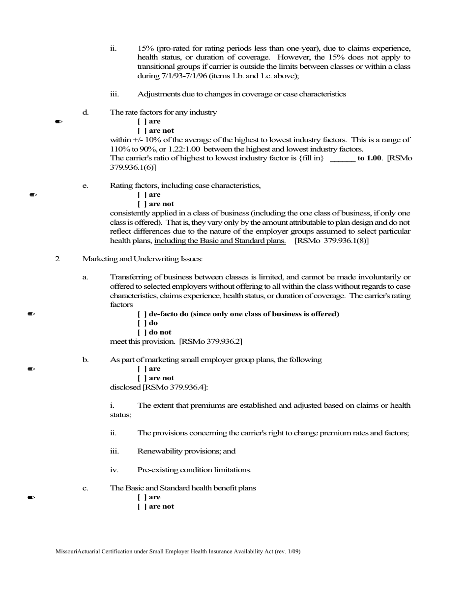 Actuarial Certification Under Small Employer Health Insurance Availability Act - Missouri, Page 3