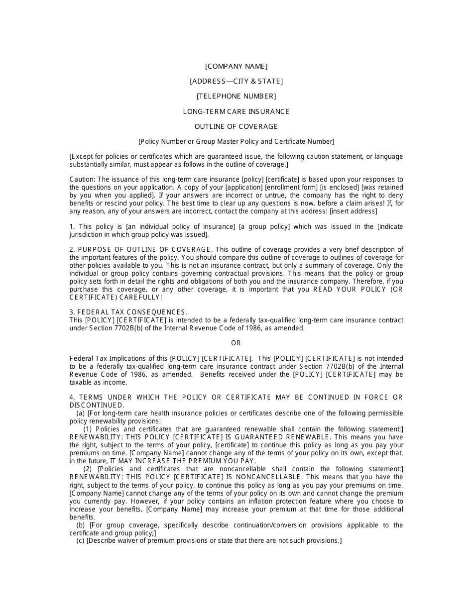 Form LTC-3 Long-Term Care Insurance Outline of Coverage - Missouri, Page 1