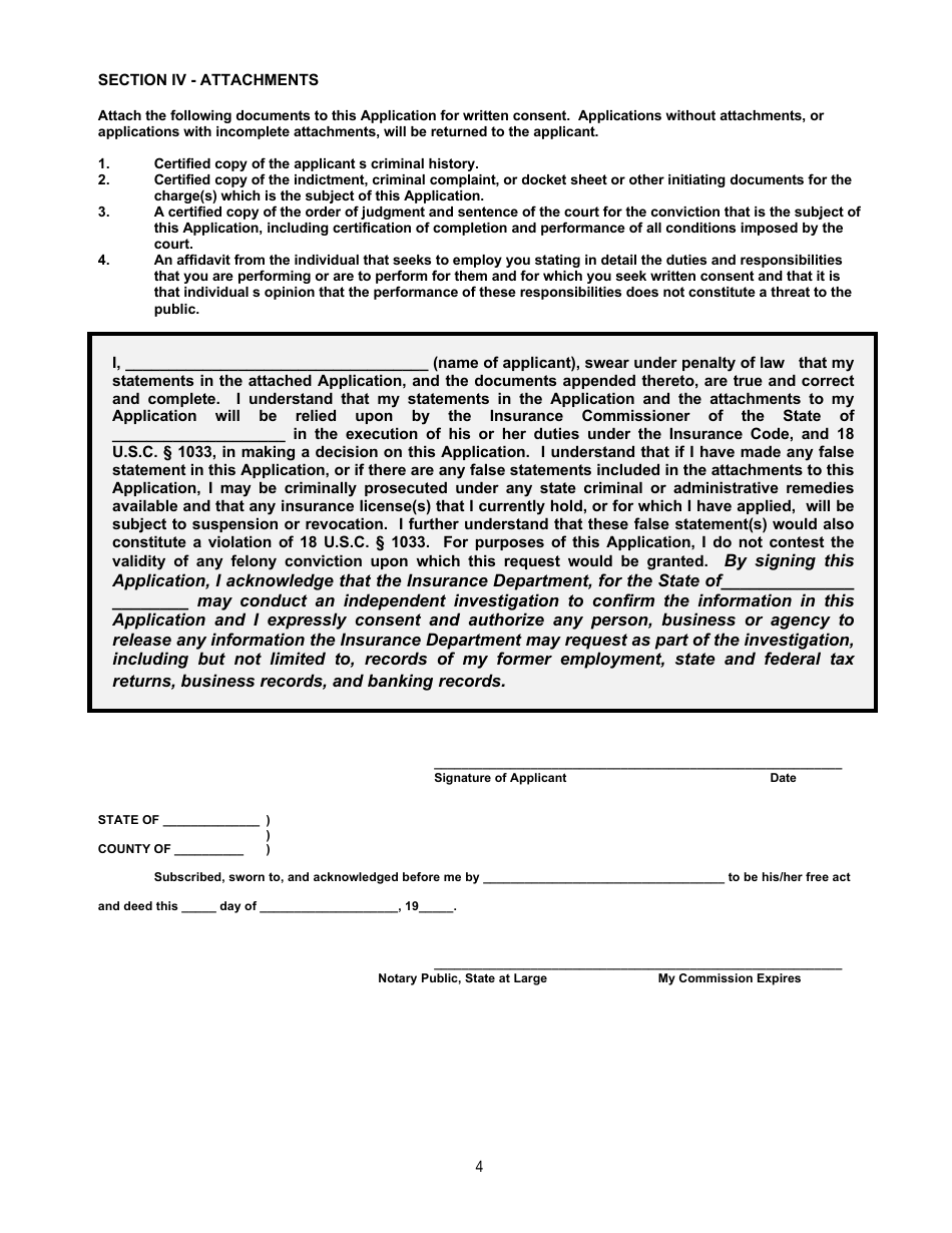 Short Form Application for Written Consent to Engage in the Business of ...