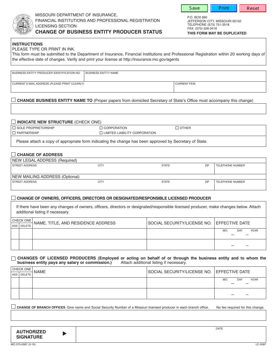 Form MO375-0087 - Fill Out, Sign Online and Download Fillable PDF ...
