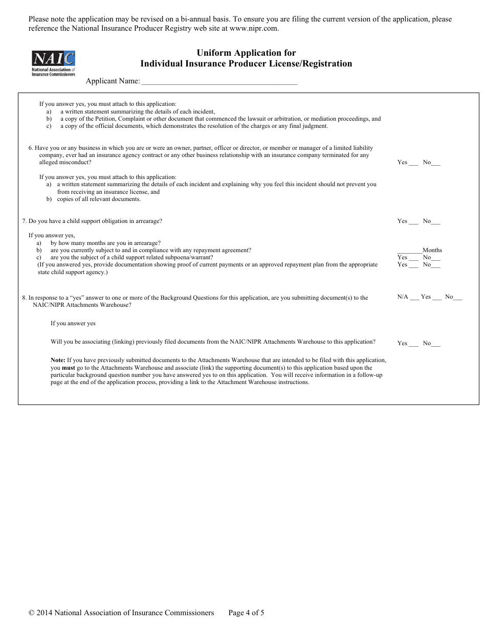 Uniform Application for Individual Producer License / Registration, Page 4