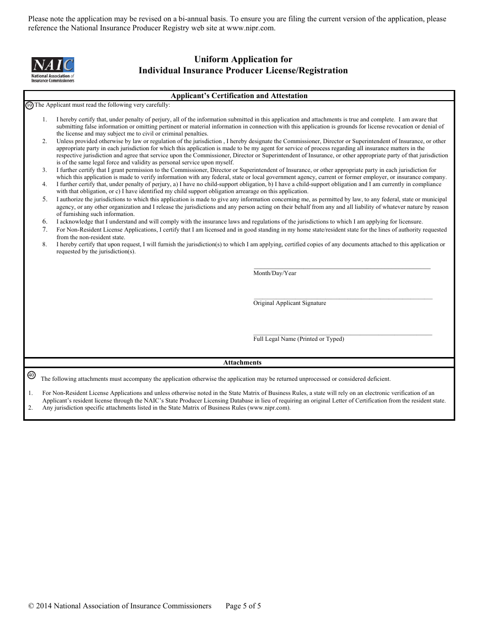 Uniform Application for Individual Producer License / Registration, Page 5