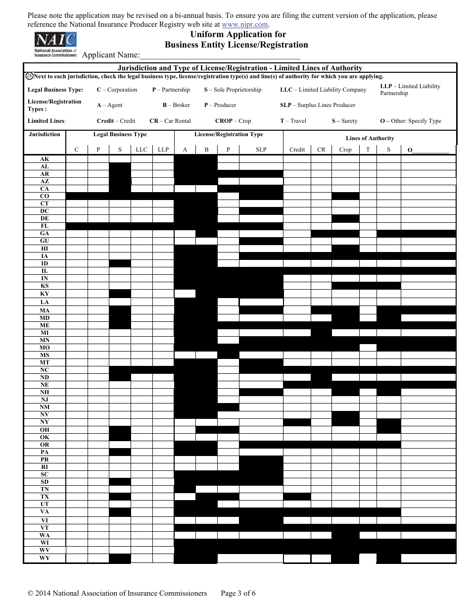 Uniform Application for Business Entity License / Registration, Page 3