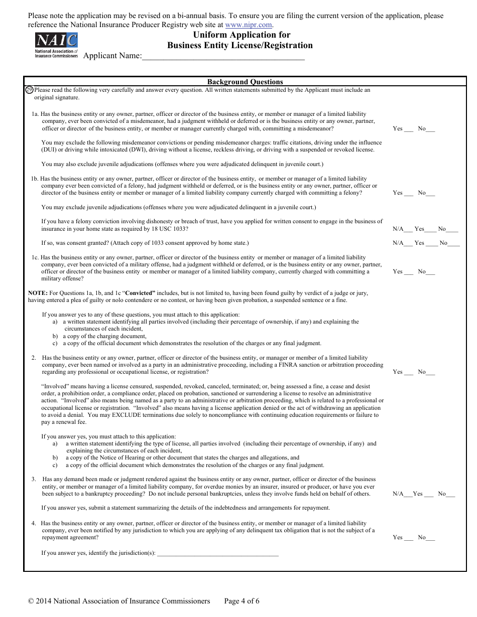 Uniform Application for Business Entity License / Registration, Page 4