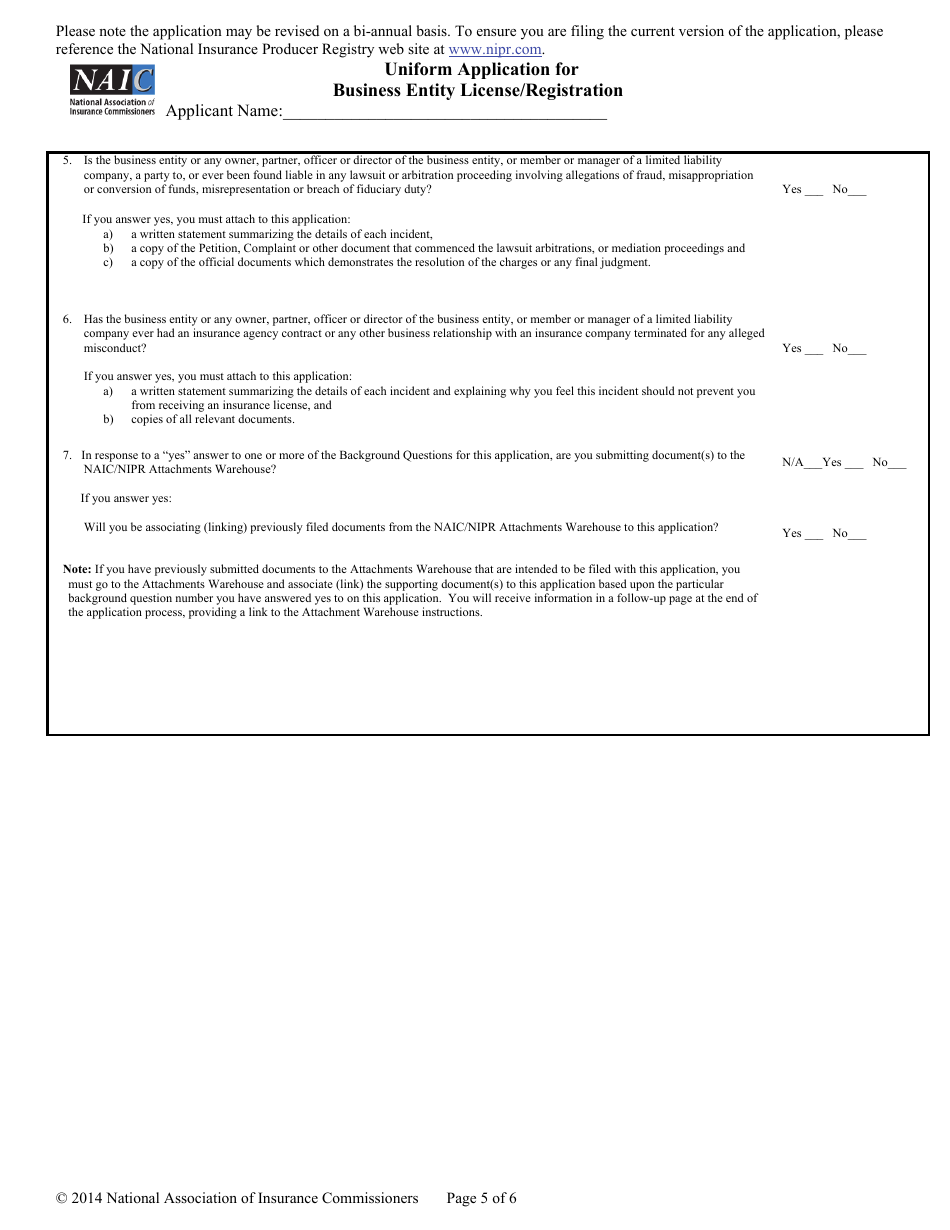 Uniform Application for Business Entity License / Registration, Page 5