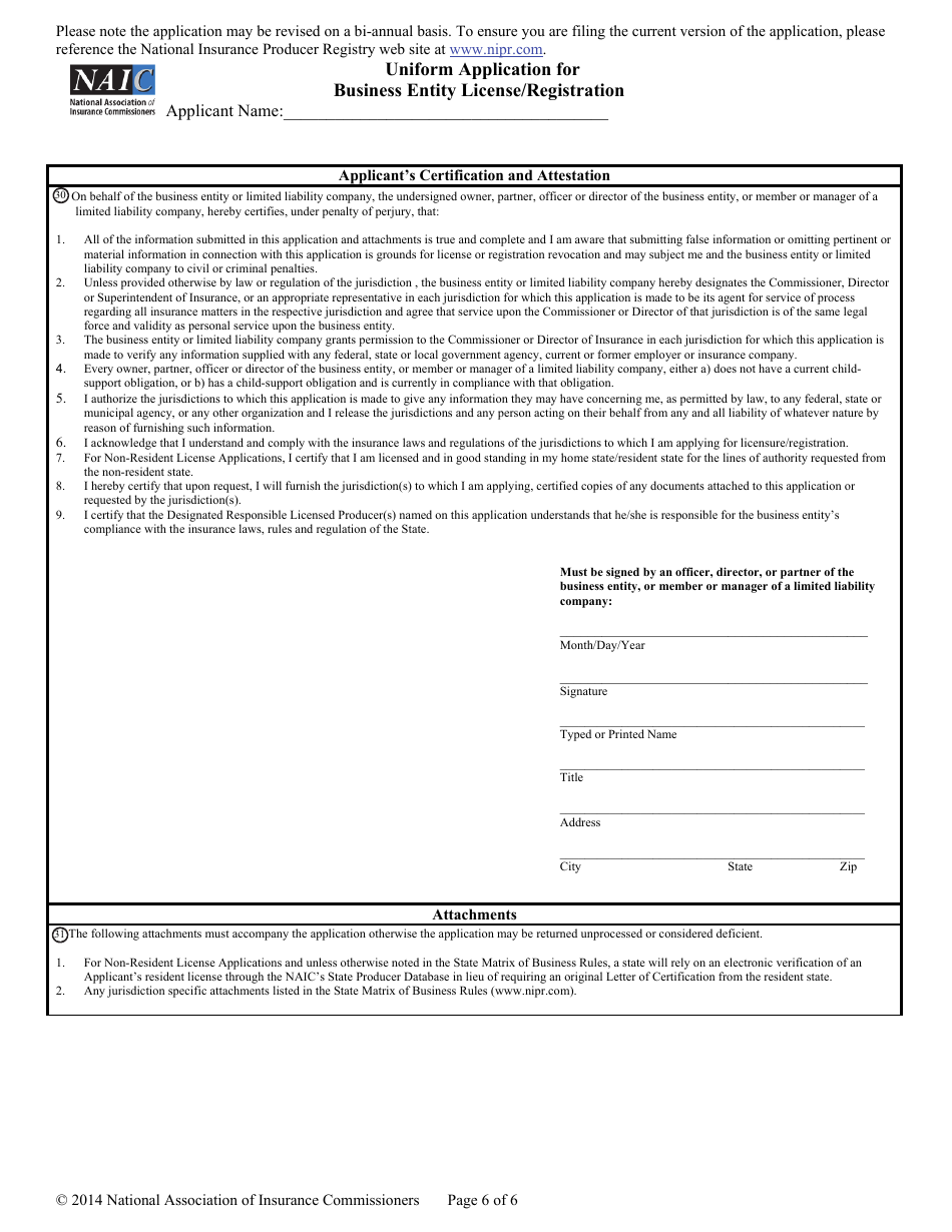Uniform Application for Business Entity License / Registration, Page 6
