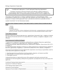 Document preview: Form 1-B Conditional Employee or Food Employee Reporting Agreement - Michigan