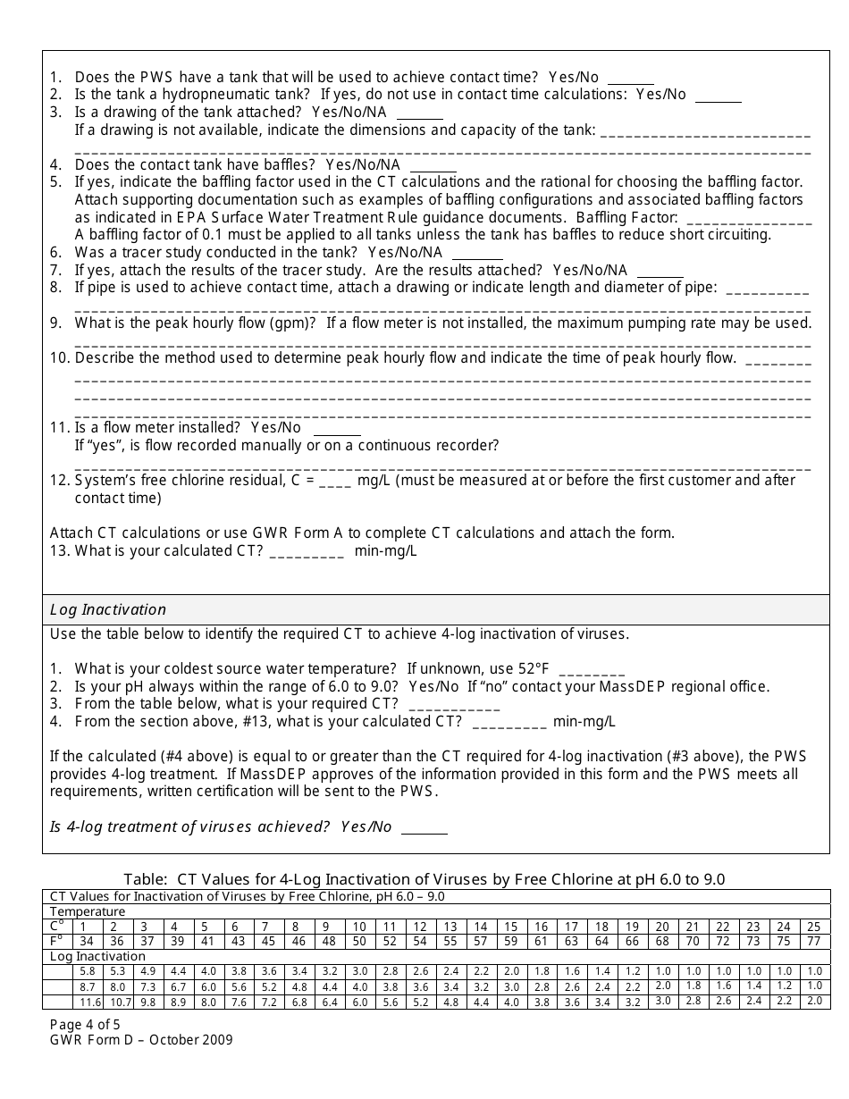 GWR Form D Request for 4-log Certification - Massachusetts, Page 4