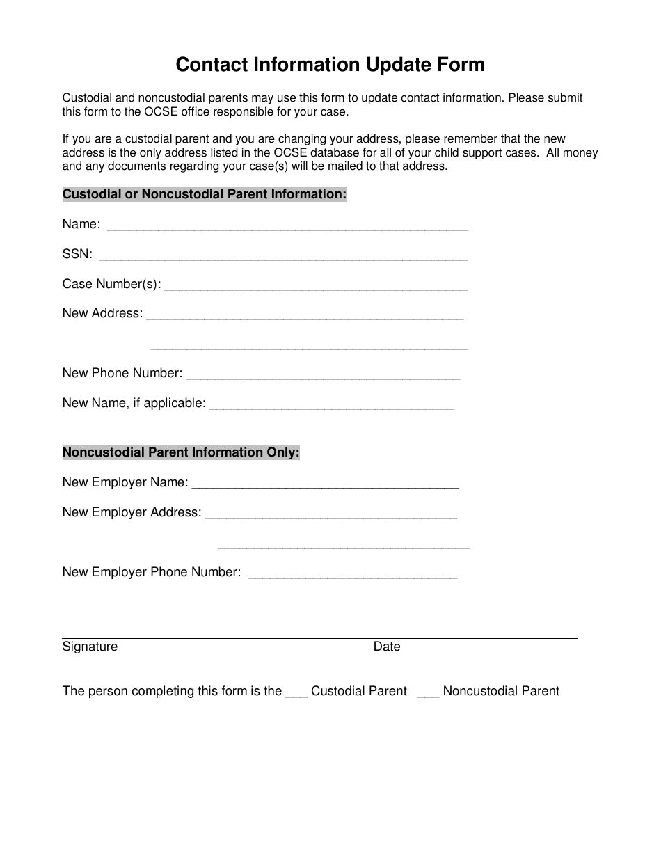 Contact Information Update Form - Arkansas, Page 1